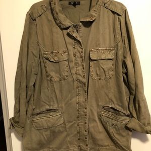 Green military jacket with bronze studs